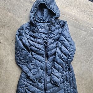 London Fog Packable Down Jacket Women’s Medium Blue Lightweight Hooded Puffer
